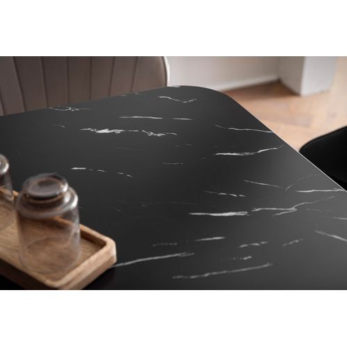 Table De Salle à Manger Noir Effet Marbre Grande Cuisine Rectangulaire 180 Cm