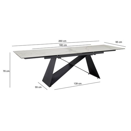 Table De Salle à Manger 180 - 260 Cm Extensible Céramique Grande Moderne Blanc