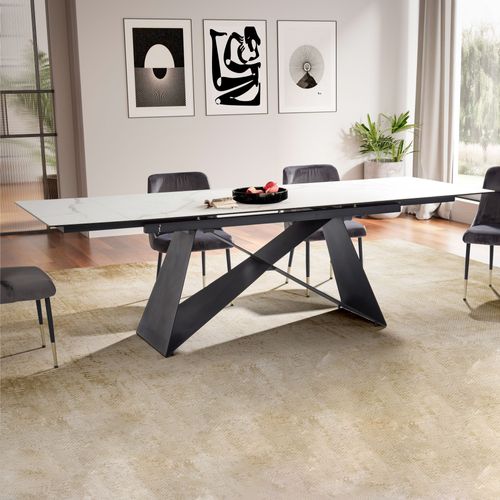 Table De Salle à Manger 180 - 260 Cm Extensible Céramique Grande Moderne Blanc