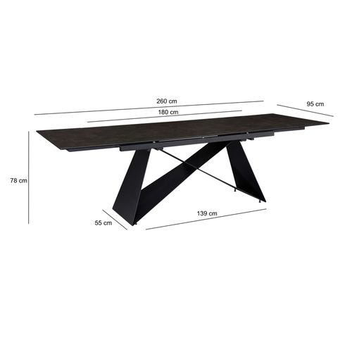 Table De Salle à Manger 180 - 260 Cm Extensible Céramique Grande Moderne Noir