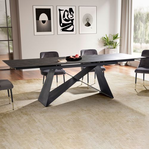 Table De Salle à Manger 180 - 260 Cm Extensible Céramique Grande Moderne Noir