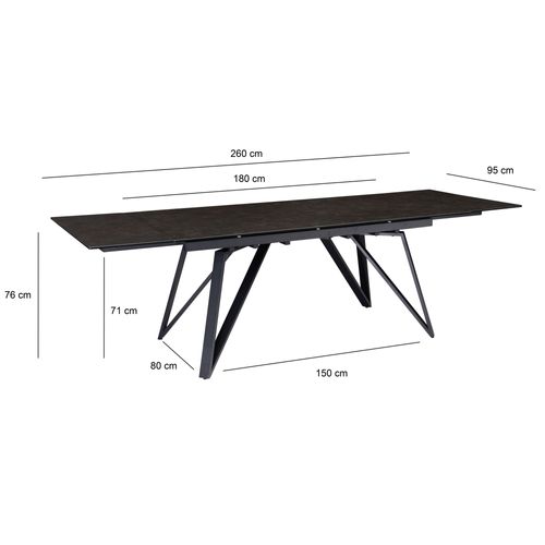Table De Salle à Manger 180 - 260 Cm Extensible Céramique Grande Moderne Noir