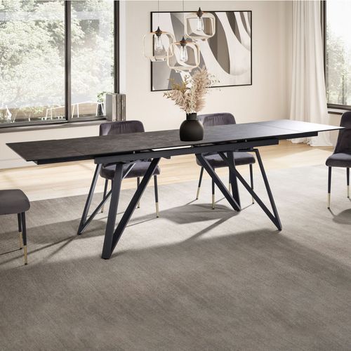 Table De Salle à Manger 180 - 260 Cm Extensible Céramique Grande Moderne Noir
