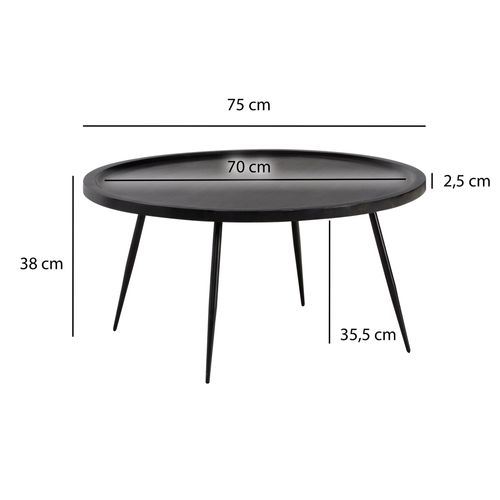 Table Basse Café De Salon Canapé 75 Cm Bois Massif Métal Ronde Noir