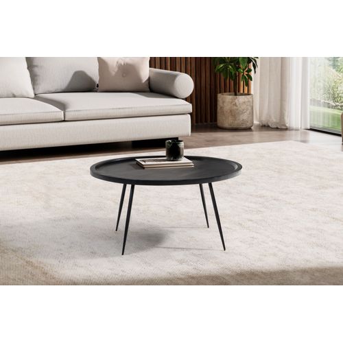 Table Basse Café De Salon Canapé 75 Cm Bois Massif Métal Ronde Noir