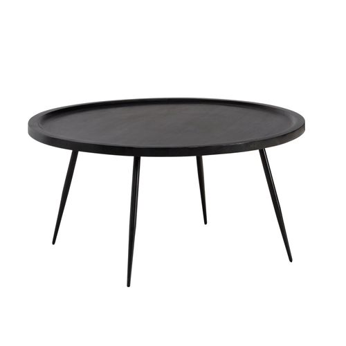 Table Basse Café De Salon Canapé 75 Cm Bois Massif Métal Ronde Noir
