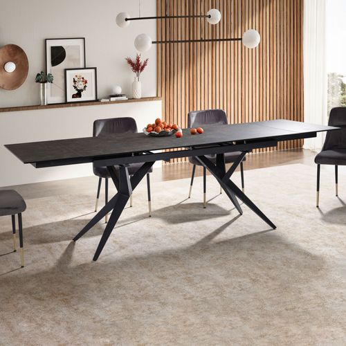 Table De Salle à Manger 180 - 260 Cm Extensible Céramique Grande Moderne Noir