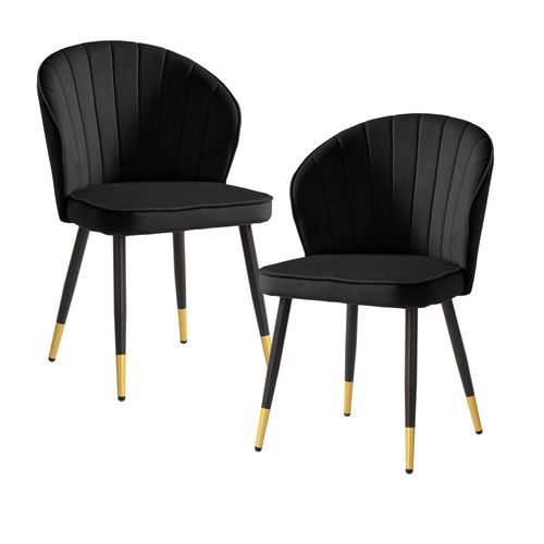 Lot De 2 Chaises De Salle à Manger Cuisine Velours Scandinave Coque Noir