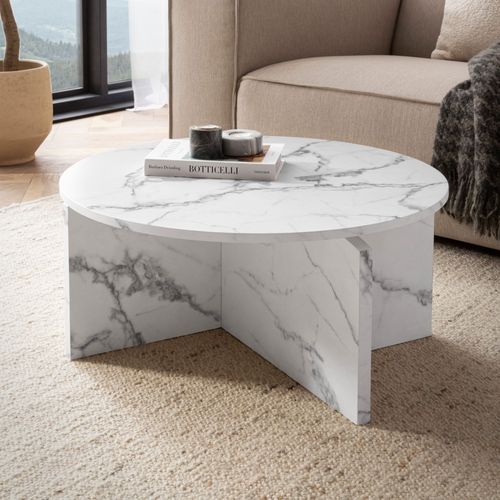 Table Basse Canapé De Salon 70 Cm Grande Ronde Moderne Contemporain Blanc