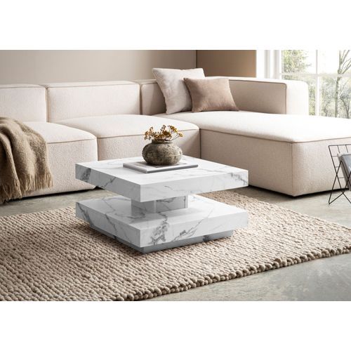 Table Basse Canapé De Salon 60 Cm Carré Moderne Avec Espace De Rangement Blanc