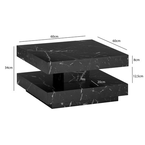 Table Basse Canapé De Salon 60 Cm Carré Moderne Avec Espace De Rangement Noir