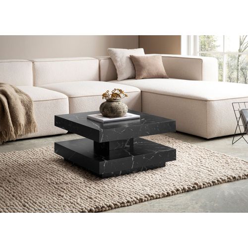 Table Basse Canapé De Salon 60 Cm Carré Moderne Avec Espace De Rangement Noir