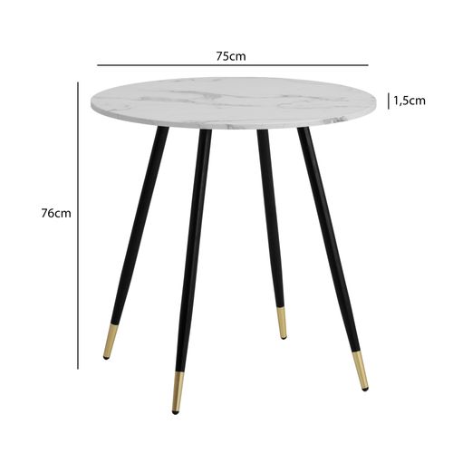 Table Salle à Manger 75 Cm Petite Effet Marbre Pieds Métal Moderne Blanc