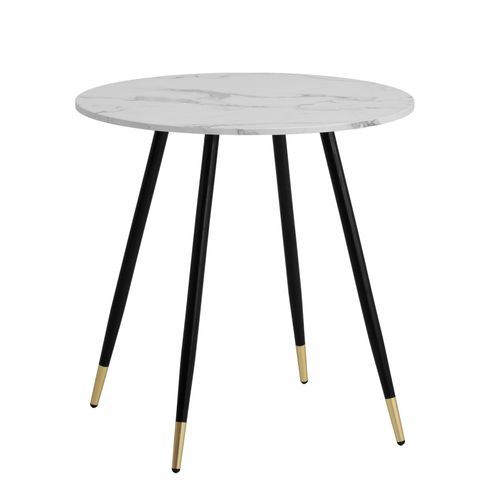 Table Salle à Manger 75 Cm Petite Effet Marbre Pieds Métal Moderne Blanc