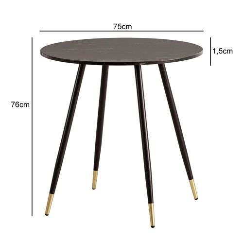 Table Salle à Manger 75 Cm Petite Effet Marbre Pieds Métal Moderne Noir