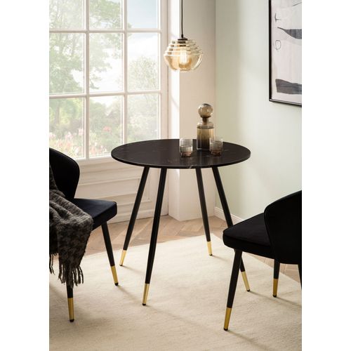 Table Salle à Manger 75 Cm Petite Effet Marbre Pieds Métal Moderne Noir