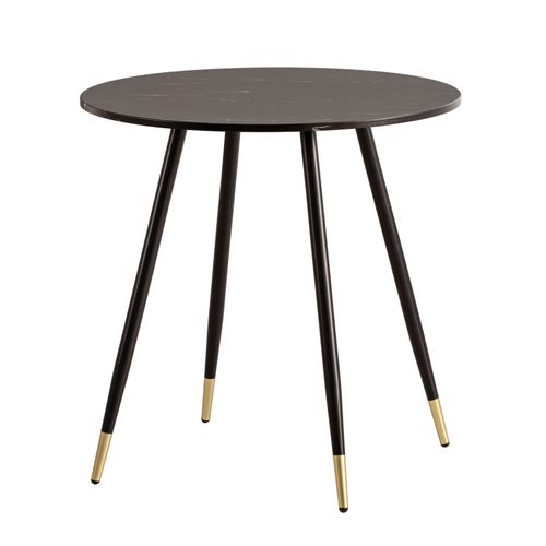 Table Salle à Manger 75 Cm Petite Effet Marbre Pieds Métal Moderne Noir