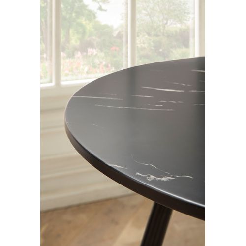 Table Salle à Manger 75 Cm Petite Effet Marbre Pieds Métal Moderne Noir