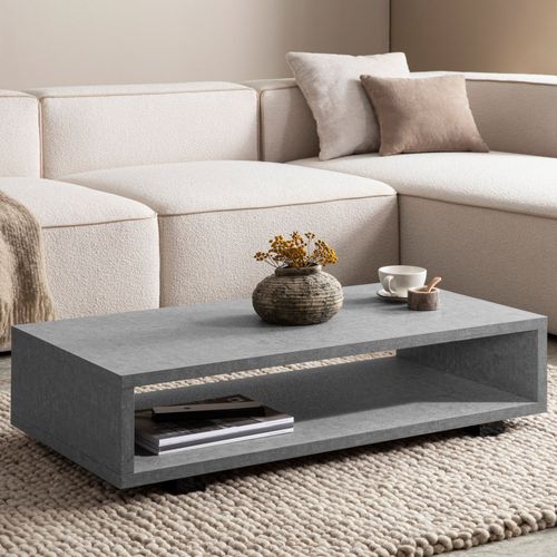 Table Basse De Salon 100 Cm Grande Moderne Rangement Rectangulaire Gris