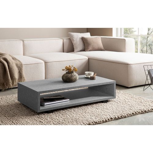 Table Basse De Salon 100 Cm Grande Moderne Rangement Rectangulaire Gris