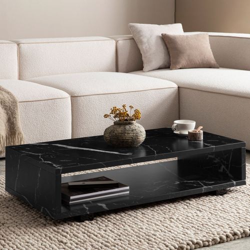 Table Basse De Salon 100 Cm Grande Moderne Rangement Rectangulaire Noir