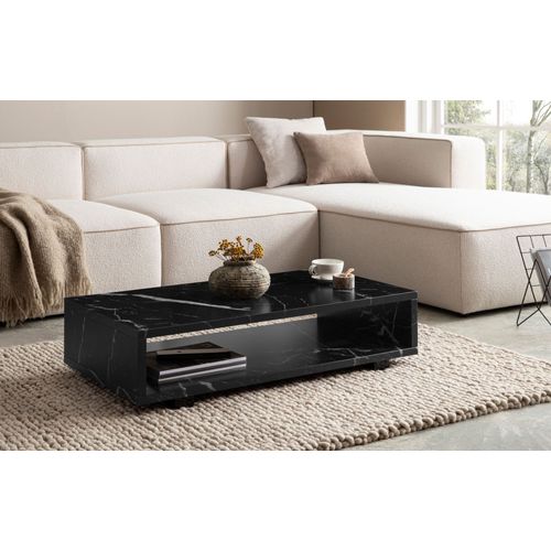 Table Basse De Salon 100 Cm Grande Moderne Rangement Rectangulaire Noir