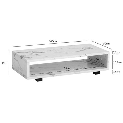 Table Basse De Salon 100 Cm Grande Moderne Rangement Rectangulaire Blanc