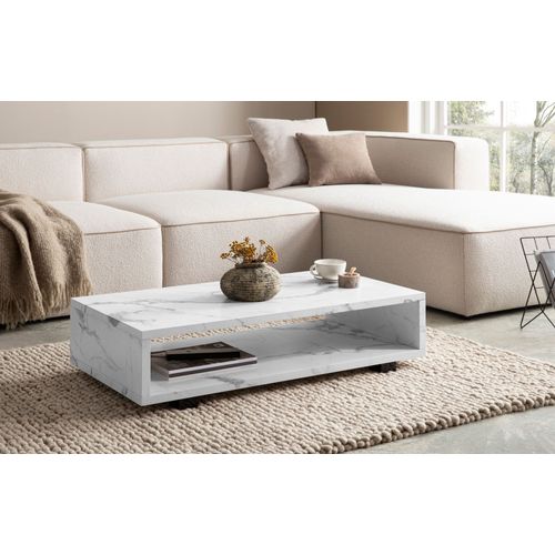 Table Basse De Salon 100 Cm Grande Moderne Rangement Rectangulaire Blanc