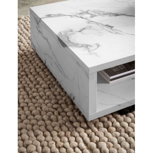 Table Basse De Salon 100 Cm Grande Moderne Rangement Rectangulaire Blanc