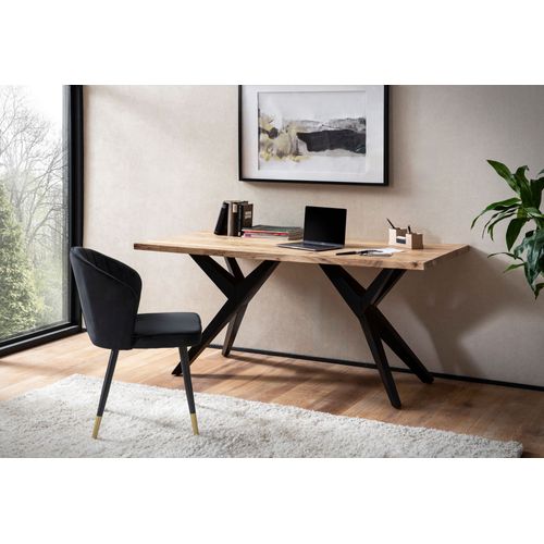 Bureau 180 Cm Bois Massif Acacia Métal Table D’ordinateur Industriel Petit