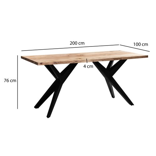Bureau 200 Cm Bois Massif Acacia Métal Table D’ordinateur Industriel Petit