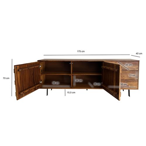 Buffet Bois Massif Sheesham 175 Cm Style Industriel Portes Et Tiroirs