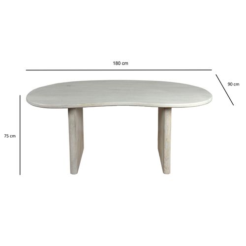Table Salle à Manger 180x90 Cm Bois De Manguier Blanc Design Rétro