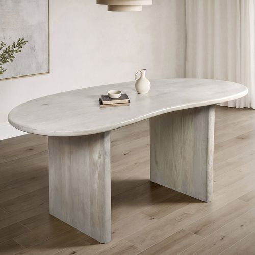 Table Salle à Manger 180x90 Cm Bois De Manguier Blanc Design Rétro