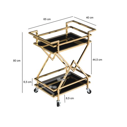 Desserte Chariot De Bar Moderne à Roulettes Verre Doré Métal 65x80x40 Cm