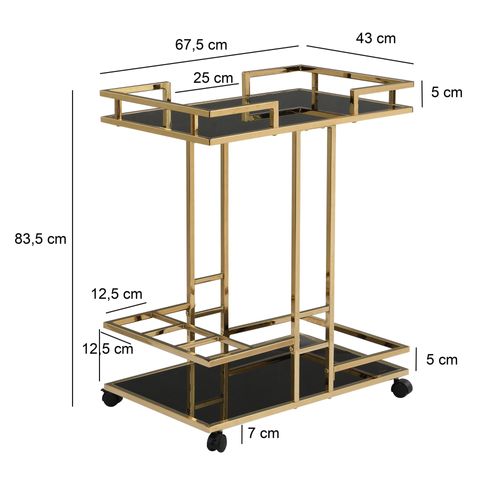 Chariot De Service Chariot De Bar En Métal Doré Verre 67,5 Cm Chariot