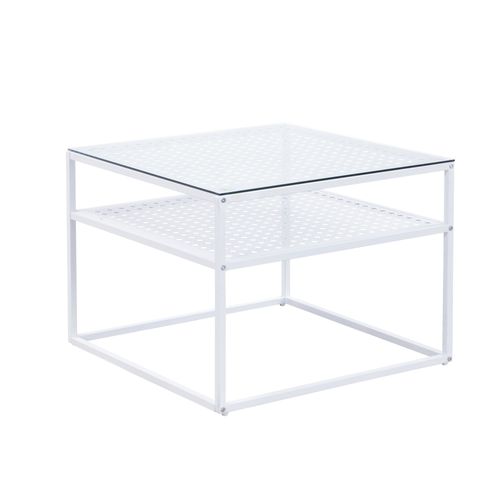 Table Basse En Verre Et Métal, Carrée, 60 Cm, Pour Salon, Rangement, Moderne