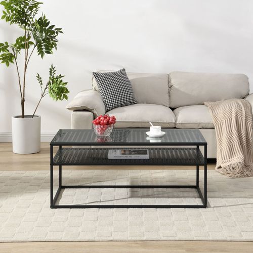 Table Basse Table De Salon Rectangulaire Verre 100 Cm Étagère En Métal Moderne