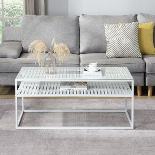 Table Basse Table De Salon Rectangulaire Verre 100 Cm Étagère En Métal Moderne