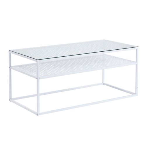 Table Basse Table De Salon Rectangulaire Verre 100 Cm Étagère En Métal Moderne