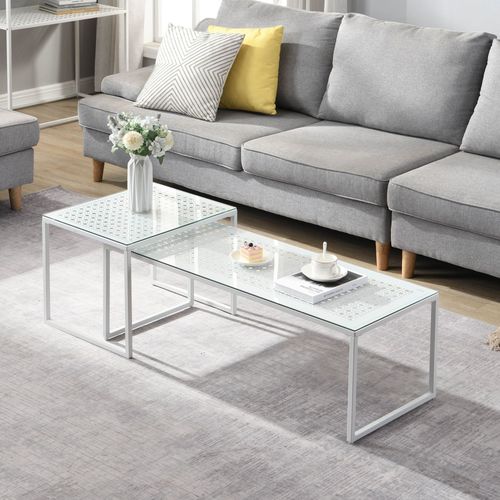 Tables Gigognes, Lot De 2, Verre En Métal, Table Basse, Table De Canapé