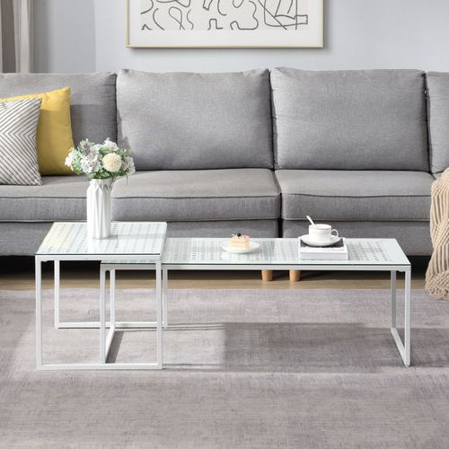 Tables Gigognes, Lot De 2, Verre En Métal, Table Basse, Table De Canapé