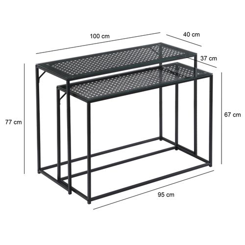 Ensemble De 2 Consoles Tables De Couloir En Métal Plateau En Verre Industriel