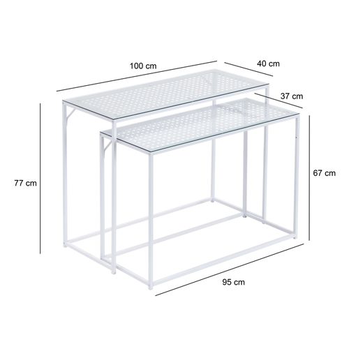 Ensemble De 2 Consoles Tables De Couloir En Métal Plateau En Verre Industriel