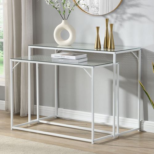 Ensemble De 2 Consoles Tables De Couloir En Métal Plateau En Verre Industriel