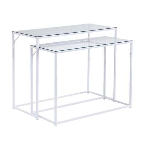 Ensemble De 2 Consoles Tables De Couloir En Métal Plateau En Verre Industriel