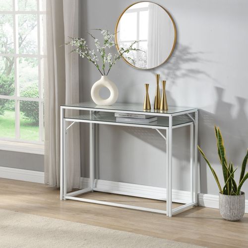 Ensemble De 2 Consoles Tables De Couloir En Métal Plateau En Verre Industriel