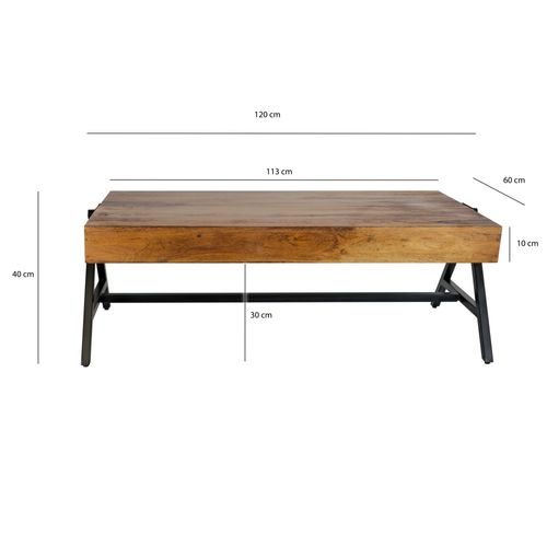 Table Basse Sheesham Bois Massif 120cm Table De Salon Rectangulaire Industrielle