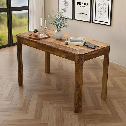 Table à Manger Rectangulaire Sheesham Bois Massif 120cm Pour Jusqu'à 6 Personnes
