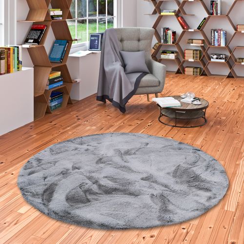 Tapis En Fourrure Plush Rond 160cm Gris